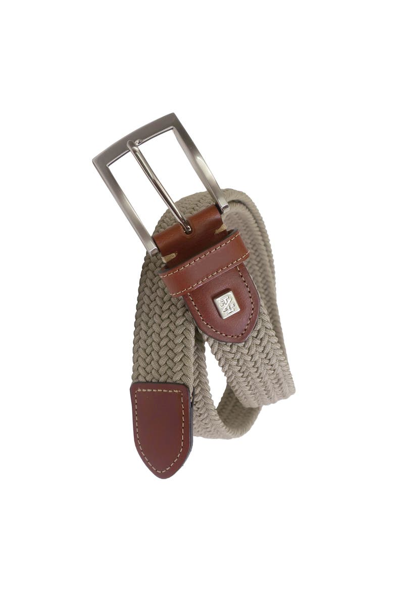 Stretch Braid with Full Grain Leather Tips, Main, color, Khaki