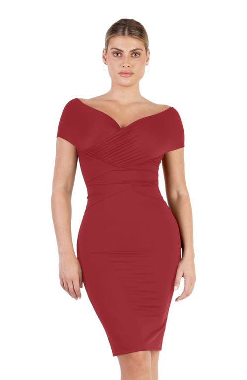 Popilush Shapewear Ruched Off-Shoulder Sculpting Midi Dress Popilush Shapewear Ruched Off-Shoulder Sculpting Midi Dress