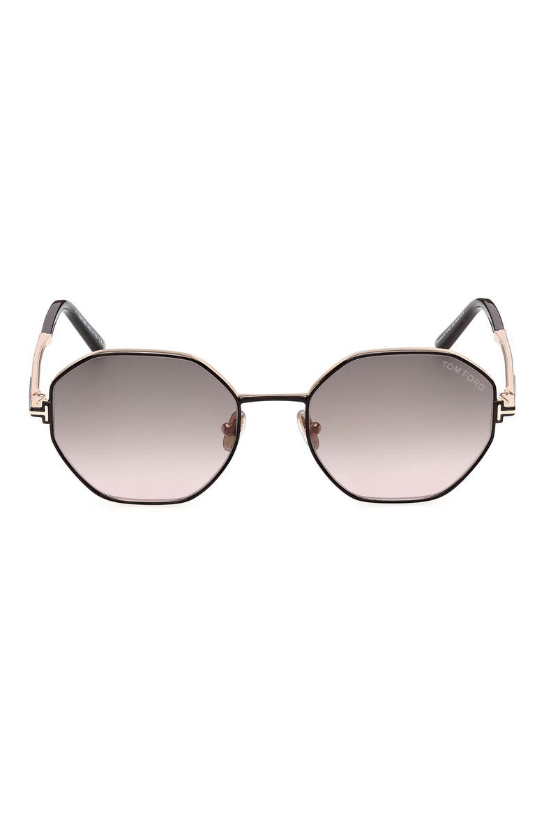 Francesca 53mm Gradient Geometric Sunglasses, Main, color, SHINY BLACK ROSE GOLD T LOGO