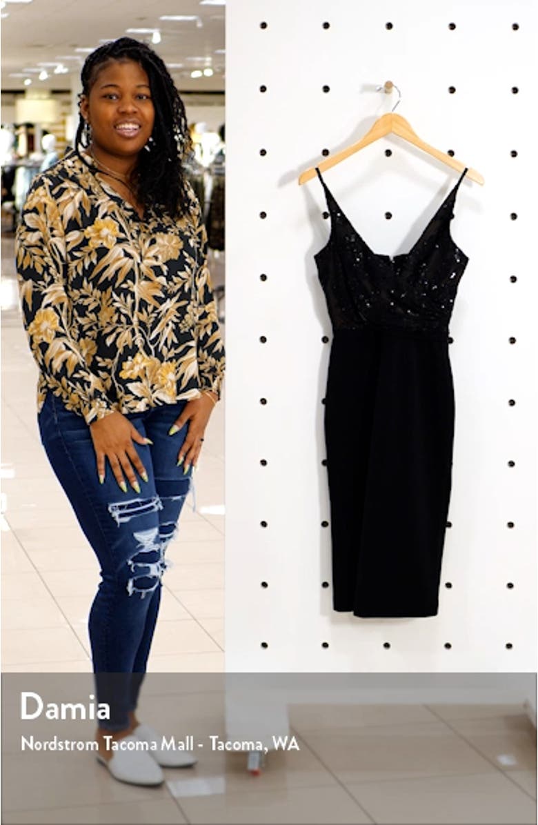 Giulia Sequin Bodice Crepe Sheath Dress, sales video thumbnail