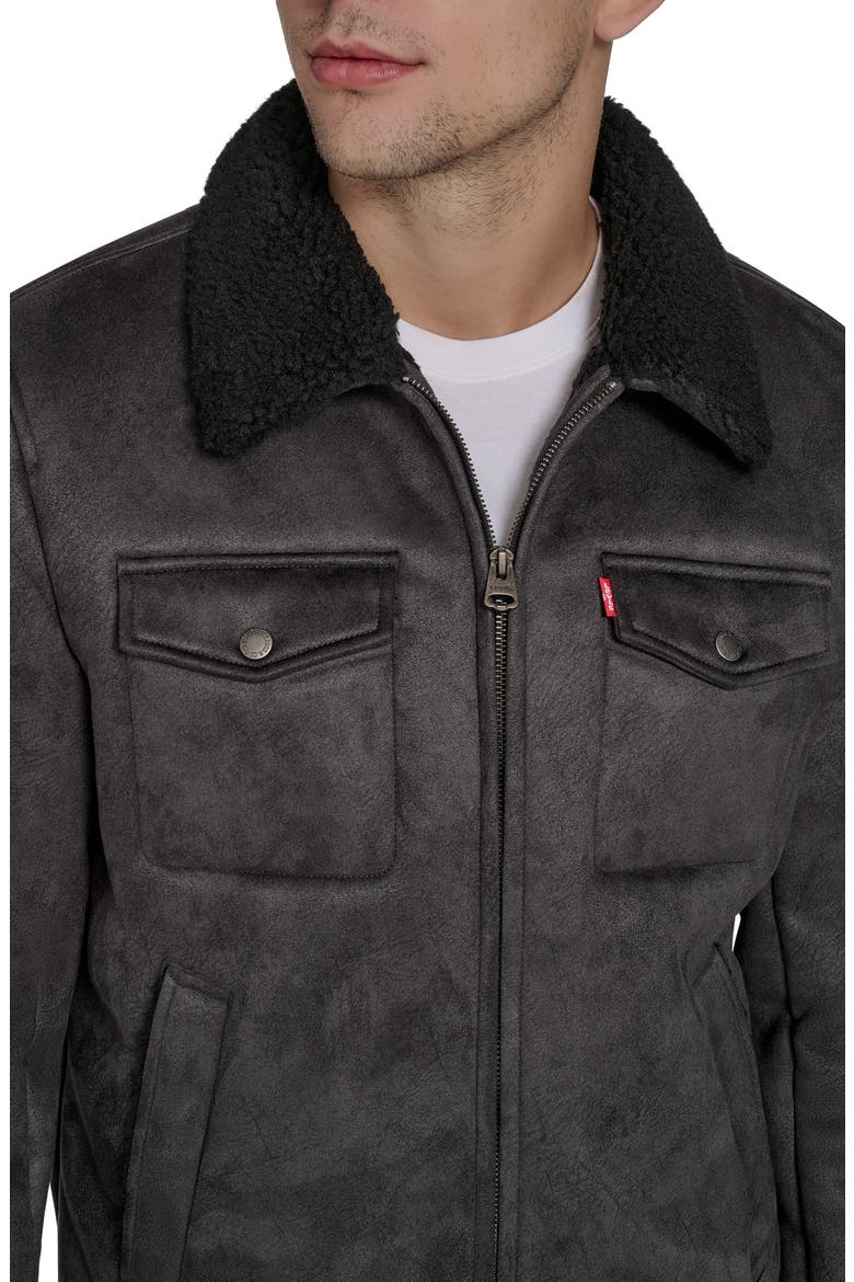 Faux Shearling Lined Trucker Jacket, Alternate, color, BLACK