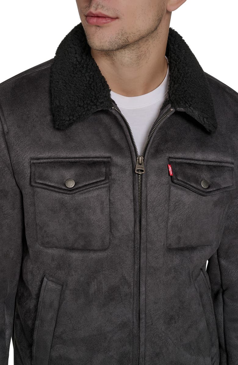 Levi's Faux Shearling Lined Trucker Jacket, Alternate, color, Black