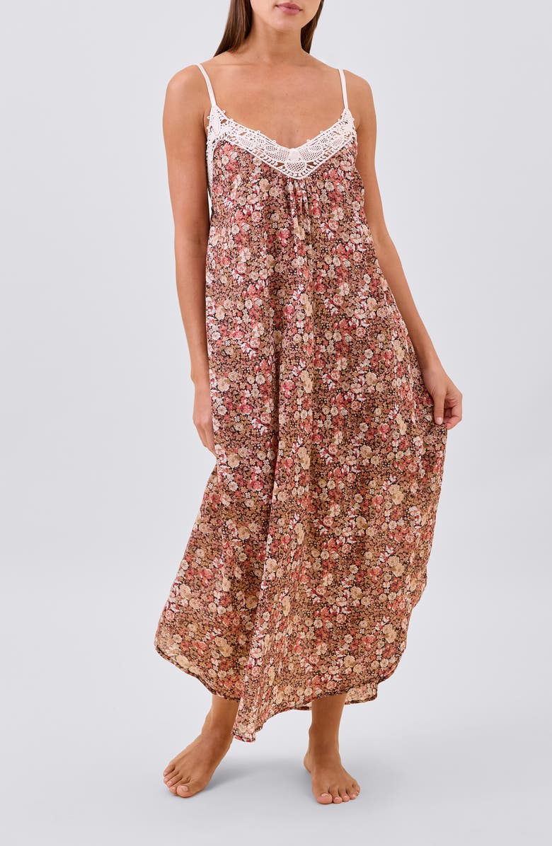 Papinelle Carly Lace Trim Cotton Nightgown, Alternate, color, Desert Rose