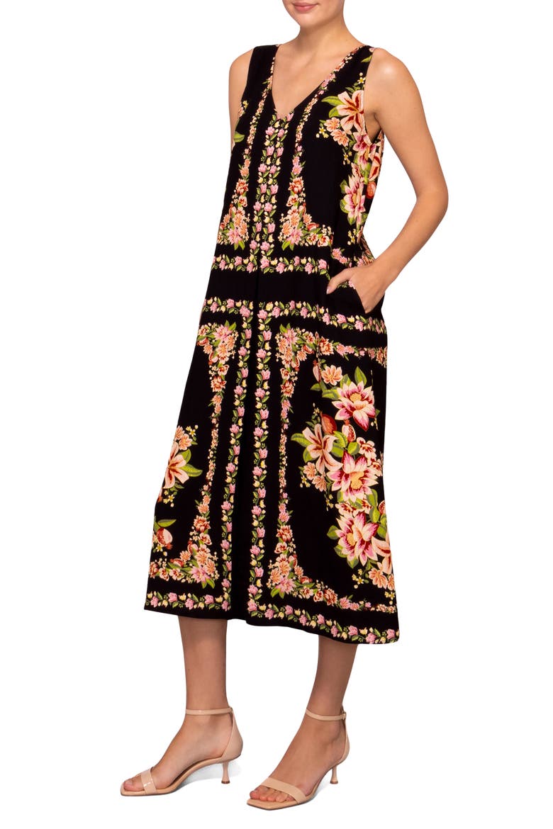 Sleeveless Shift Midi Dress, Alternate, color, BLACK FLORAL