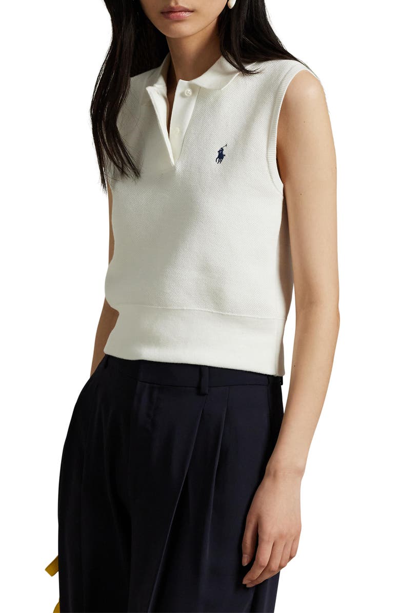 Polo Ralph Lauren Sleeveless Cotton Blend Piqué Polo Sweater, Main, color, 