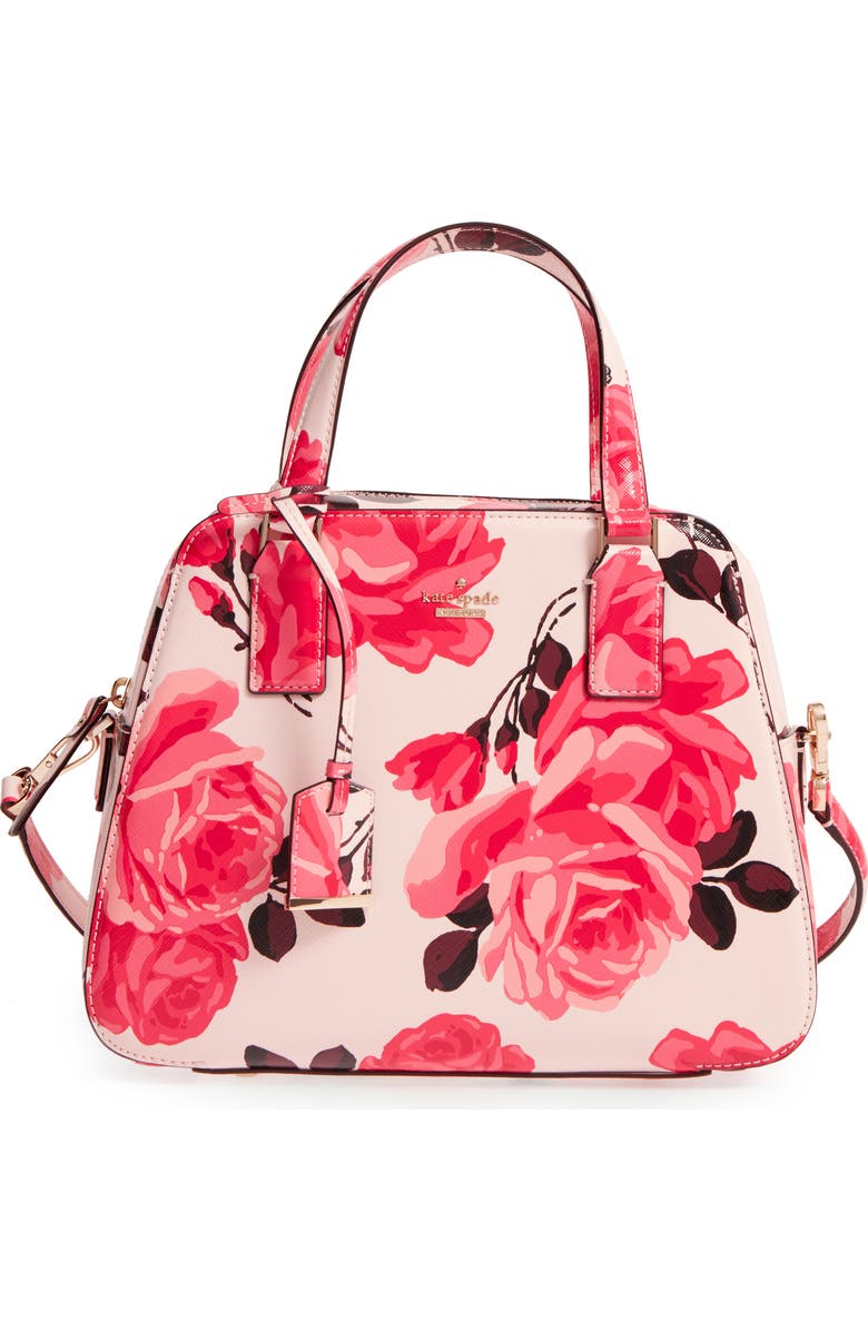 Kate Spade New York cameron street roses - little babe faux leather satchel, Main, color, Pink Sand Multi