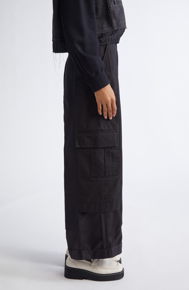 Undercover Paneled Mixed Media Cargo Trousers, Alternate, color, Black