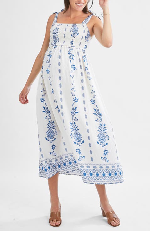 Aenor Blue Border Print Summer Dress