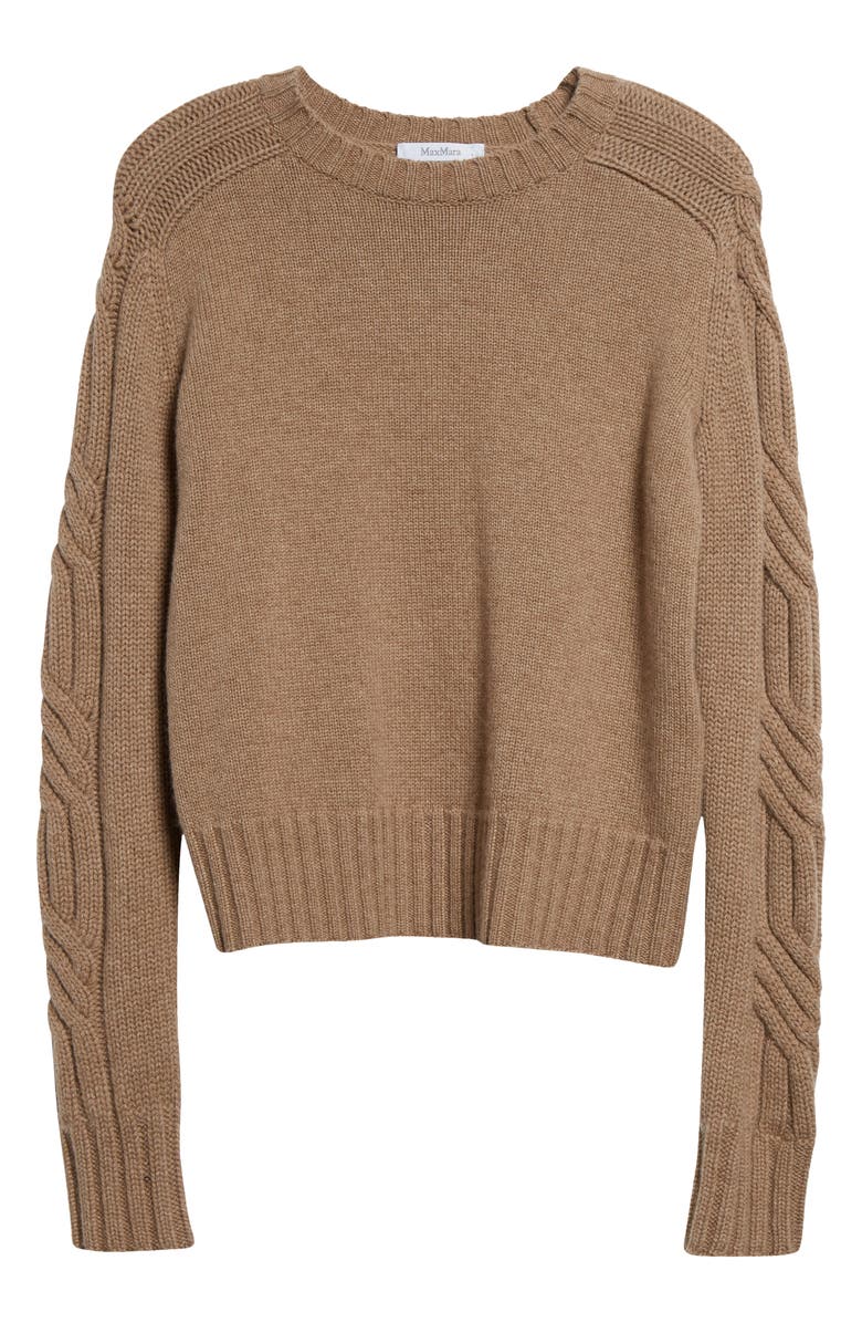 Max Mara Berlina Cable Knit Sleeve Cashmere Crewneck Sweater, Alternate, color, 