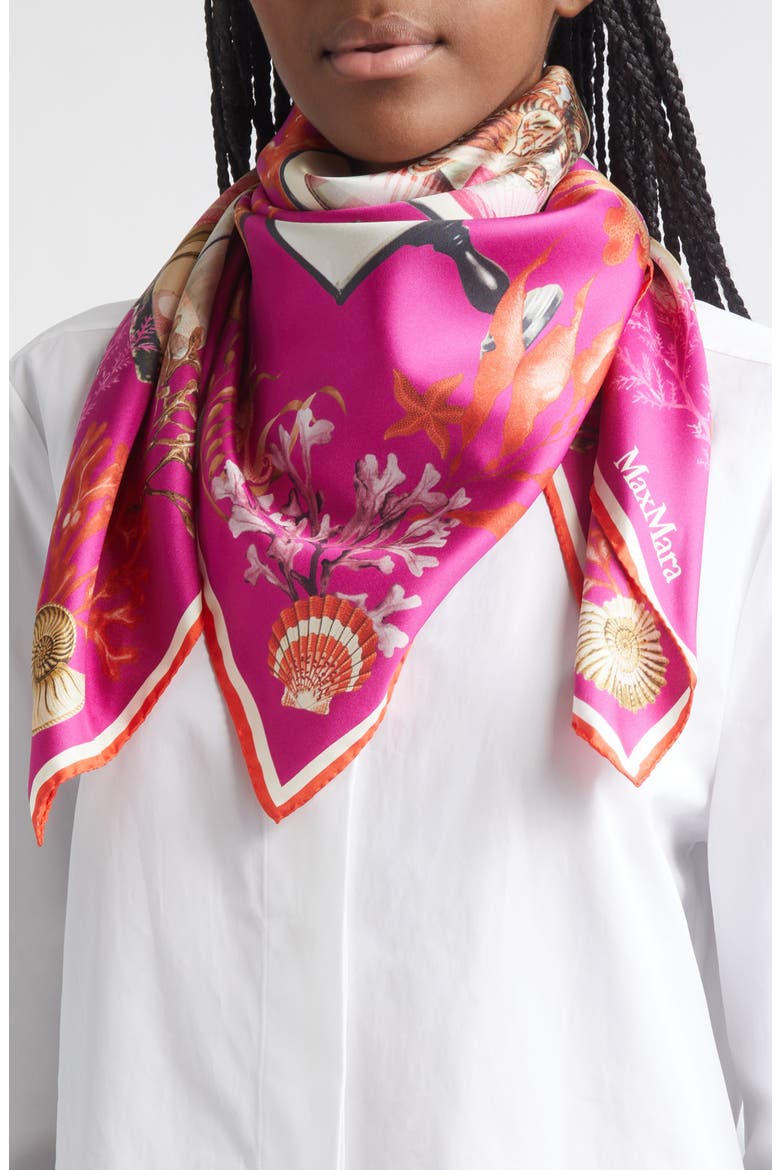 Cabinets of Curiosities Print Silk Twill Square Scarf, Alternate, color, FUCHSIA