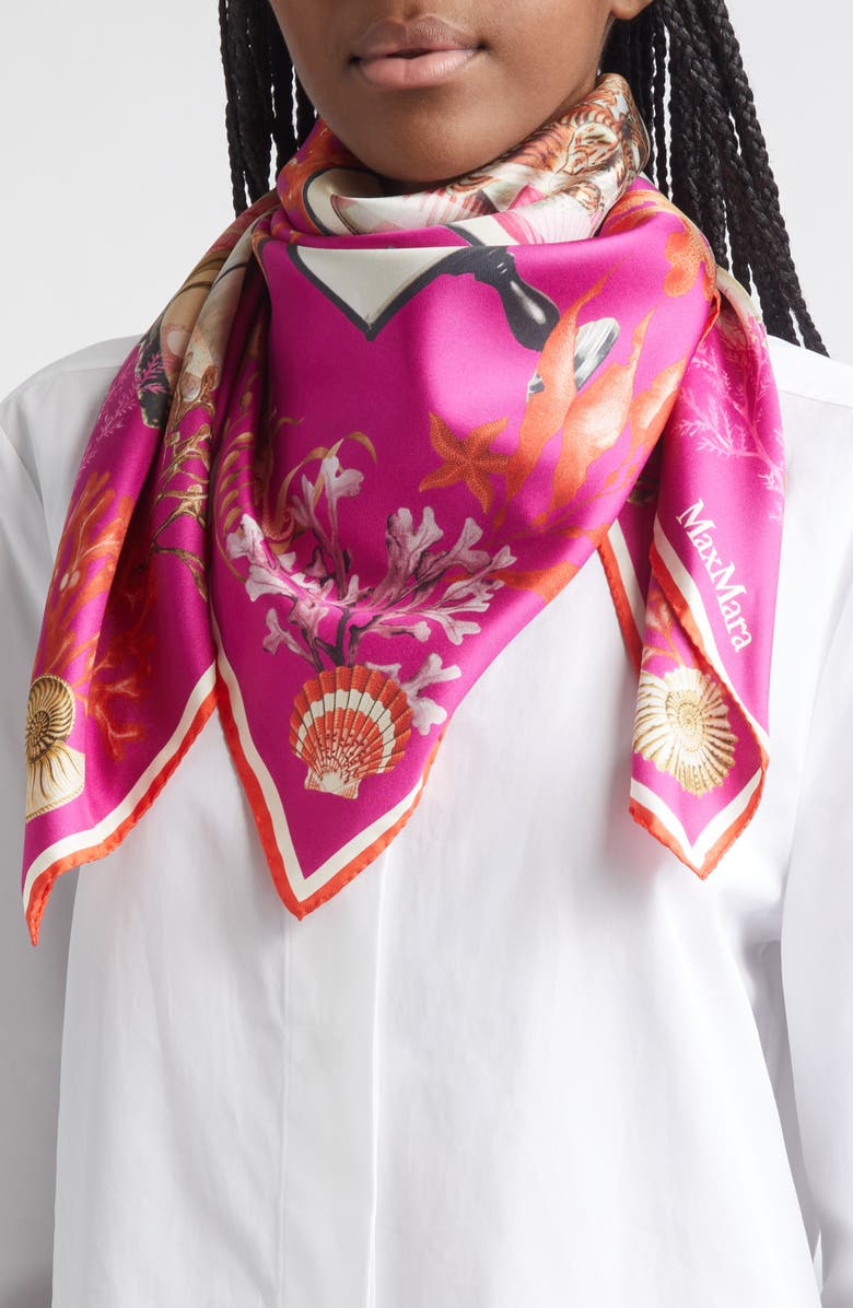 Max Mara Cabinets of Curiosities Print Silk Twill Square Scarf, Alternate, color, Fuchsia