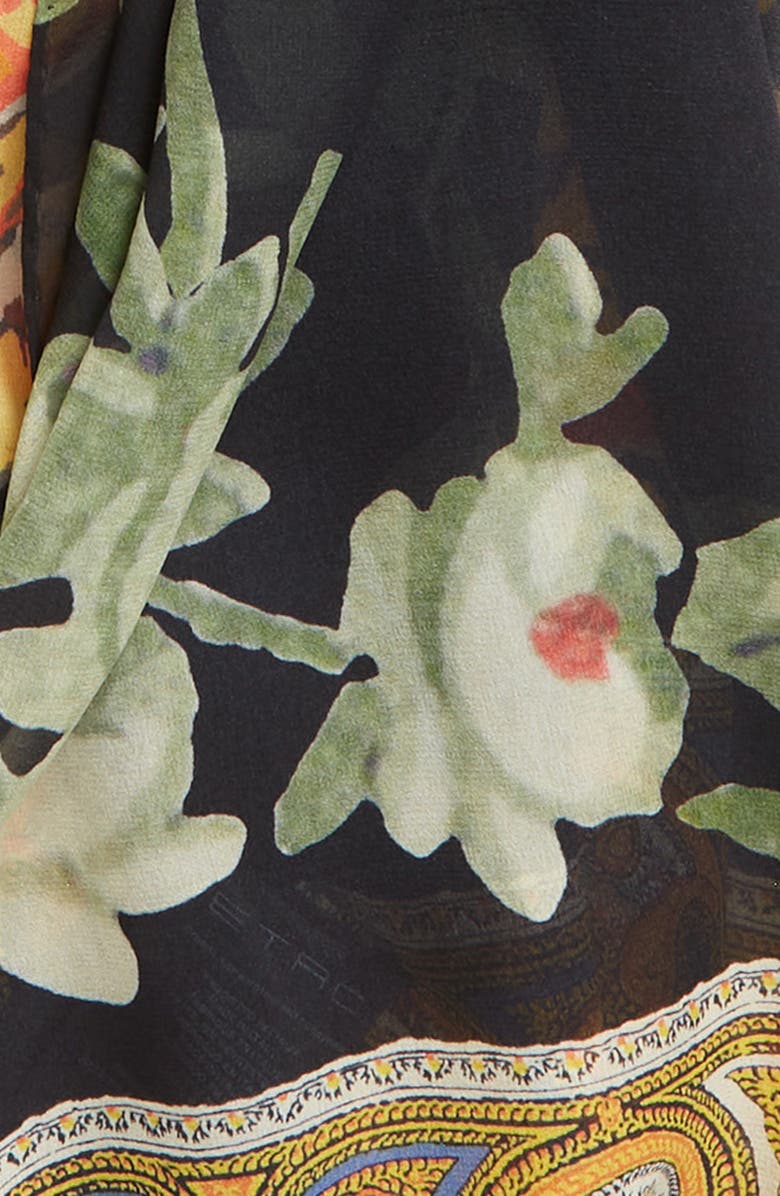 Etro Bird Print Silk Fringe Scarf, Alternate, color,