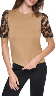 DKNY Print Twist Sleeve Mixed Media Sweater