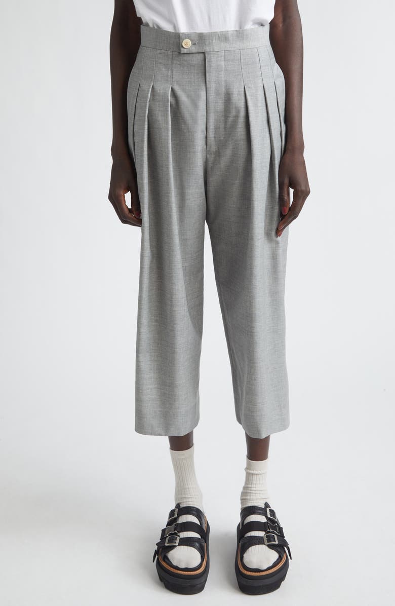 Tao Comme des Garçons Yarn Dyed Tropical Wool Crop Wide Leg Pants, Main, color, Top Gray