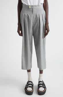 Yarn Dyed Tropical Wool Crop Wide Leg Pants