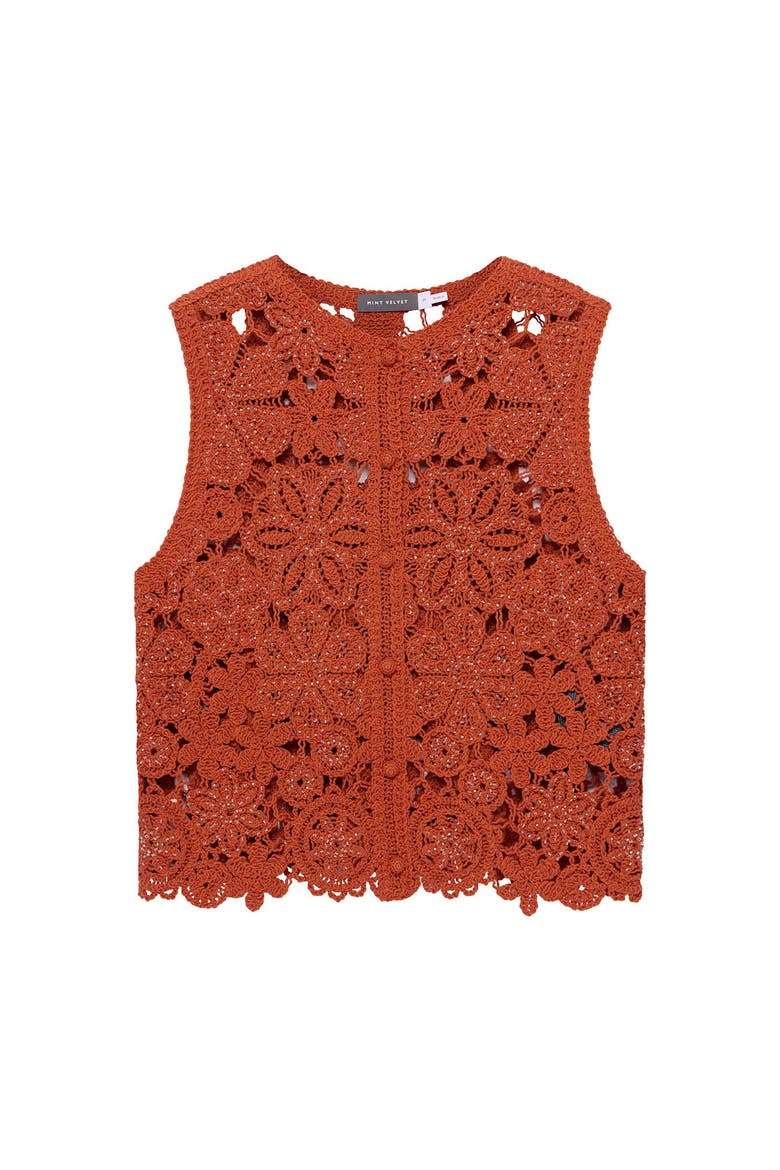 Cotton Blend Crochet Top, Alternate, color, Orange