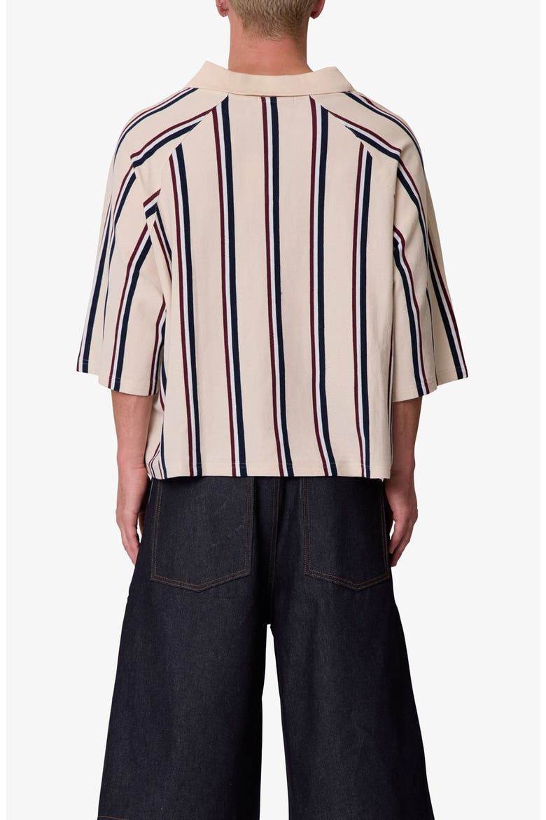 Striped Cotton Polo Shirt, Alternate, color, NATURAL/ NAVY