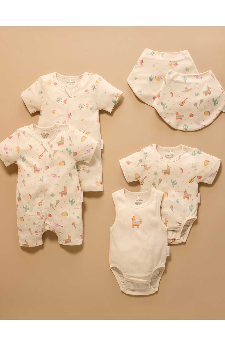 Purebaby 2 Pack Short Sleeve Zip Romper Pinata, Alternate, color, Pinata Print