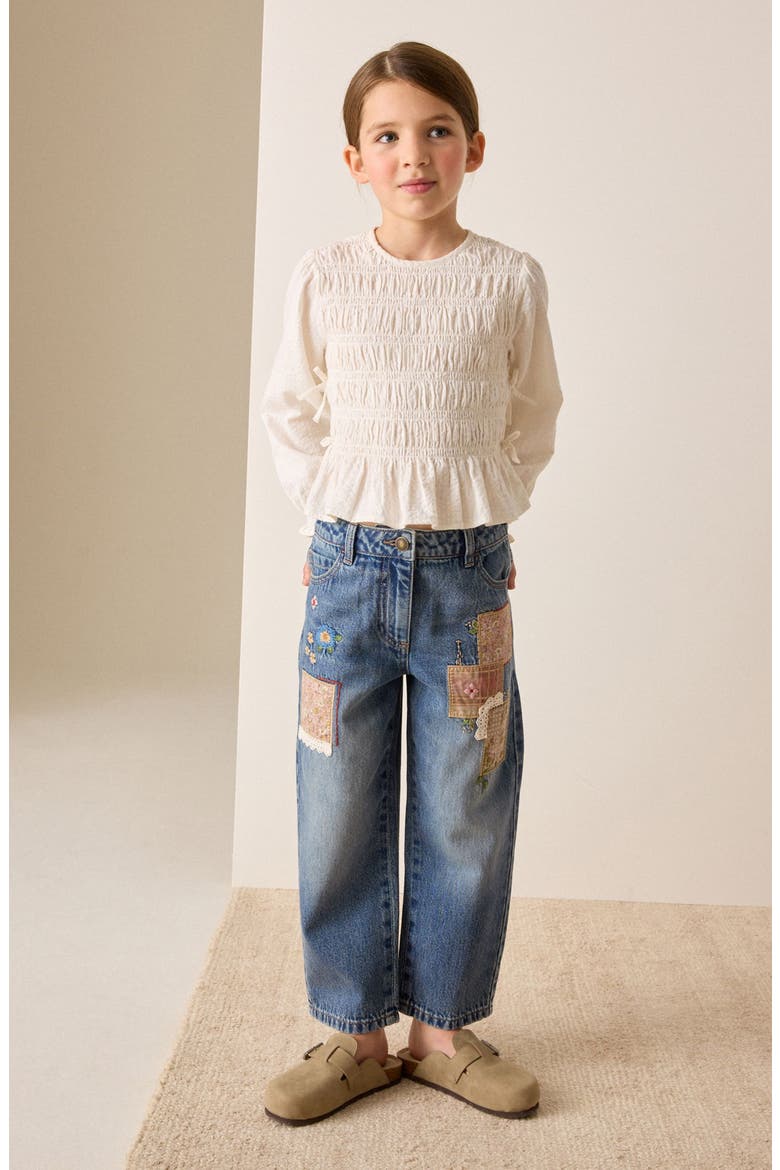 Kids' Patchwork Embroidery Straight Leg Jeans, Alternate, color, BLUE