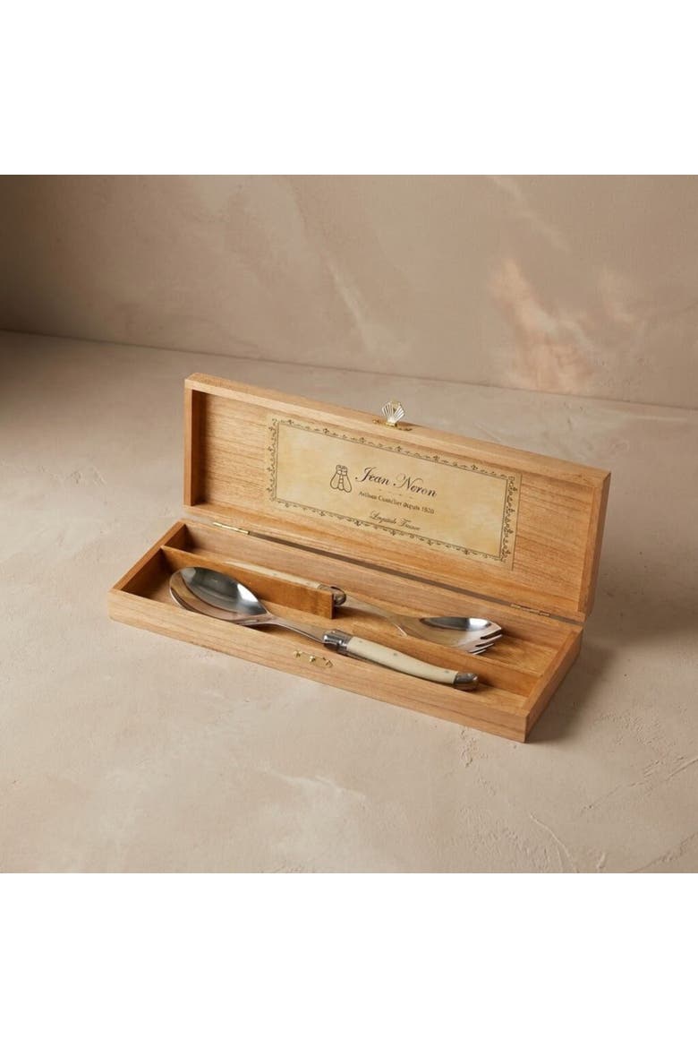 Salad Serving Set in Wooden Box, Alternate, color, Ivory