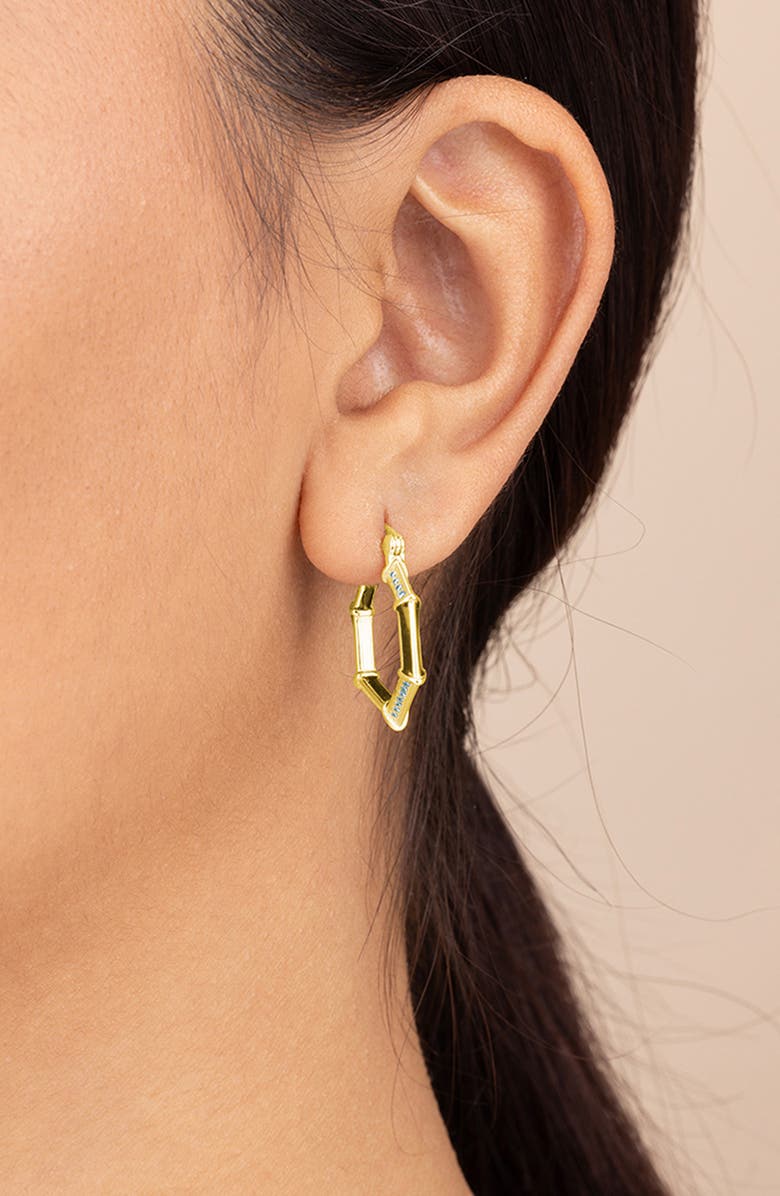 Sterling Forever Lina Enamel & Cubic Zirconia Hoop Earrings, Alternate, color, Gold