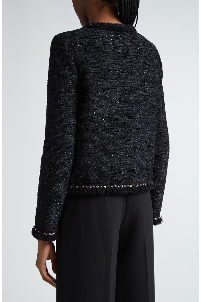 Sequin Chenille Tweed Jacket, Alternate, color, BLACK