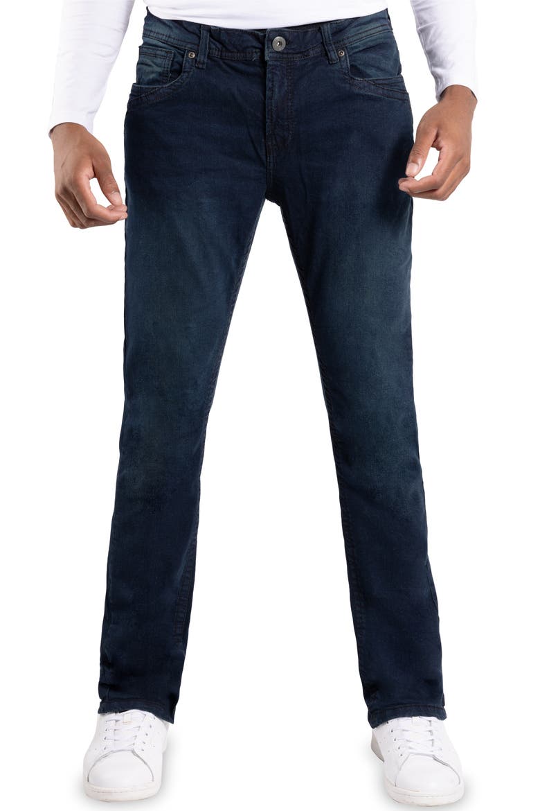 Saddle Stitch Modern Fit Denim Jeans, Main, color, BLUE BLACK
