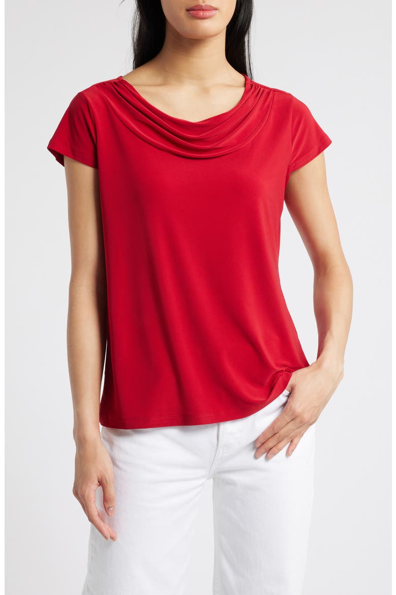 Cap Sleeve Cowl Neck Top, Main, color, FIRE RED