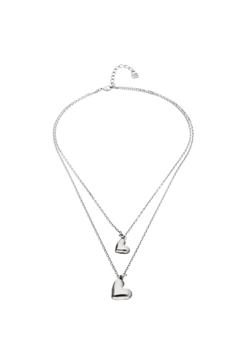 Double Necklace Plated In Sterling Silver With Two Hearts, Alternate, color, Silver