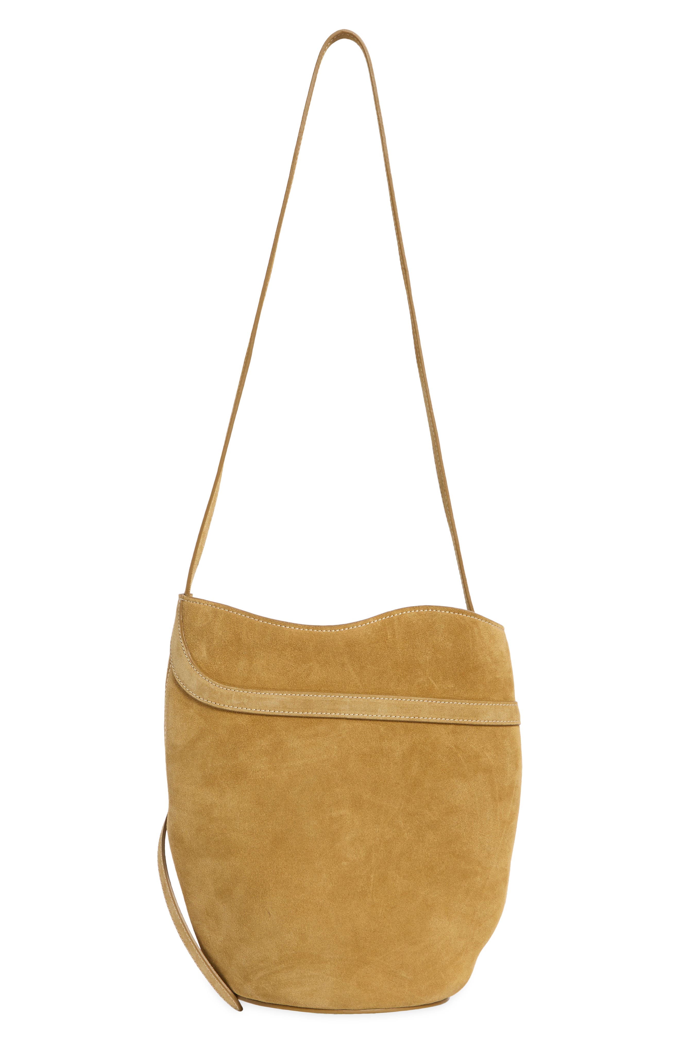 Belted Leather Bucket Bag, Alternate, color, SAND