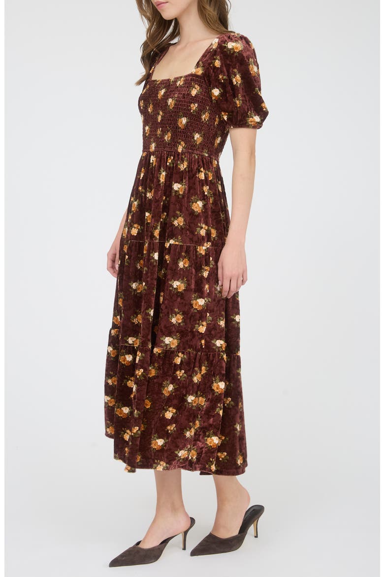 Puff Sleeve Midi Dress, Alternate, color, BURGUNDY MULTI