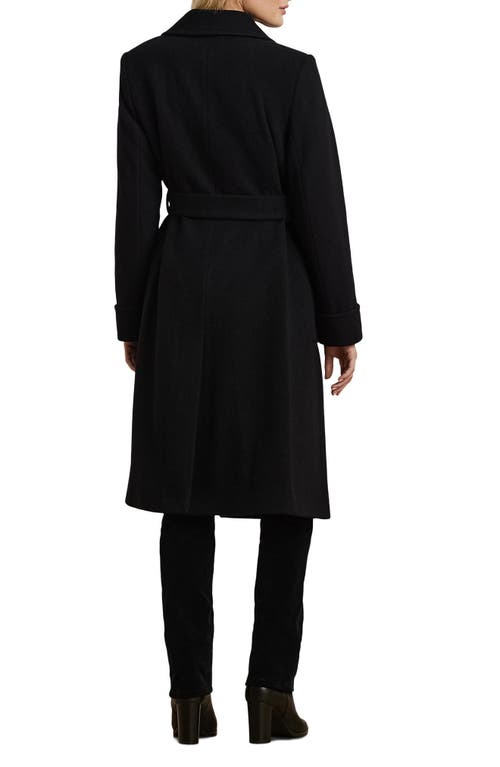 Ralph Lauren Lauren  Belted Wool Blend Wrap Coat In Black