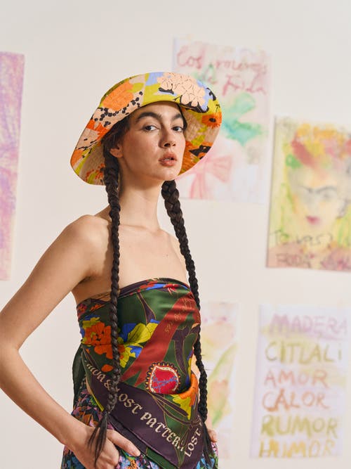 Lost Pattern Nyc Frida X Lost Pattern "frida's Garden" Cotton Reversible Sun Hat In Neutral