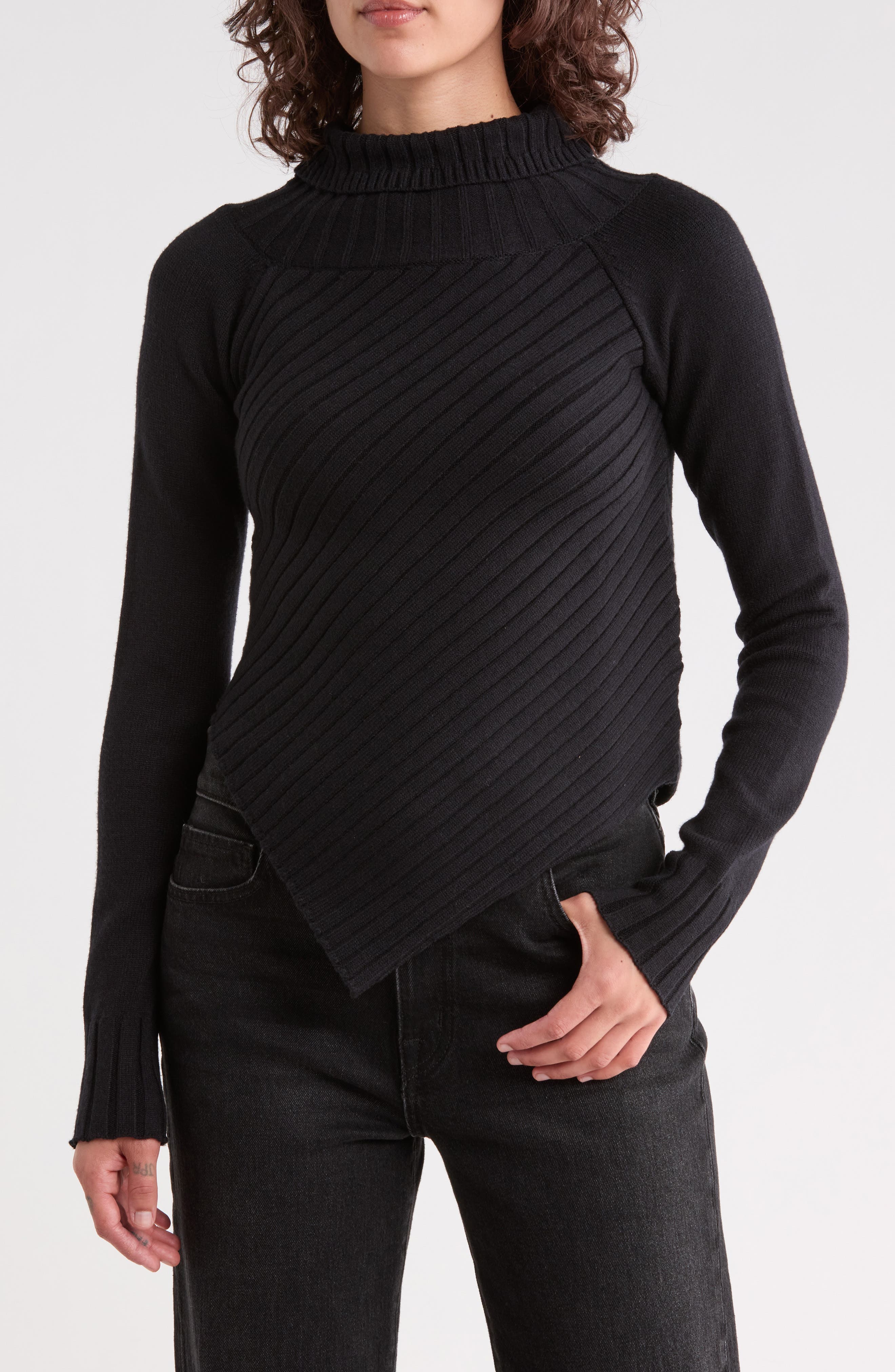 Ursula Asymmetric Hem Mock Neck Sweater