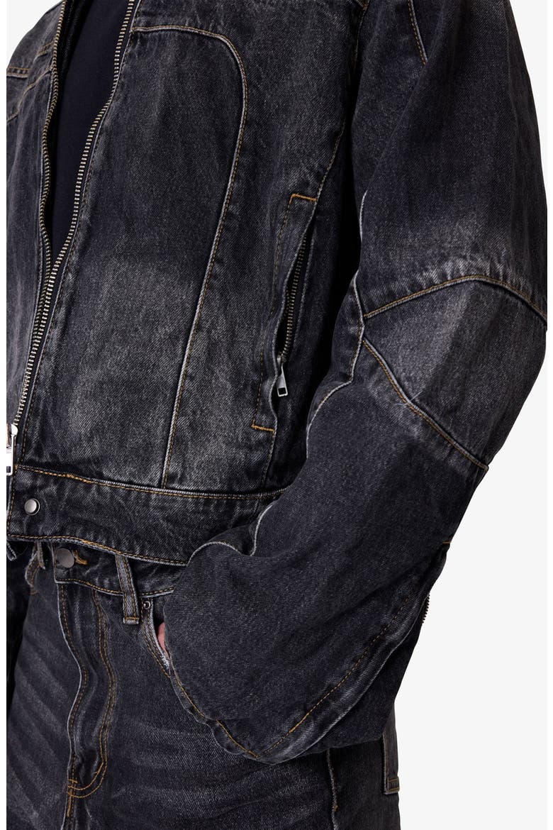 Paneled Moto Denim Jacket, Alternate, color, WASHED BLACK