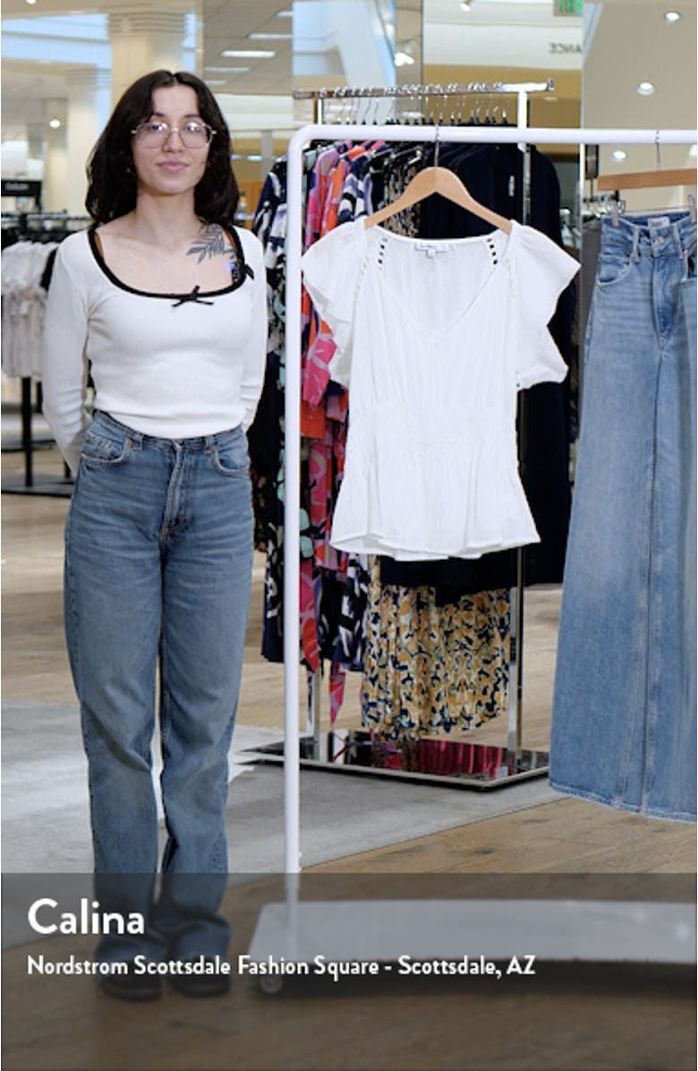 Nyra Floral Flutter Sleeve Cotton Peplum Top, sales video thumbnail