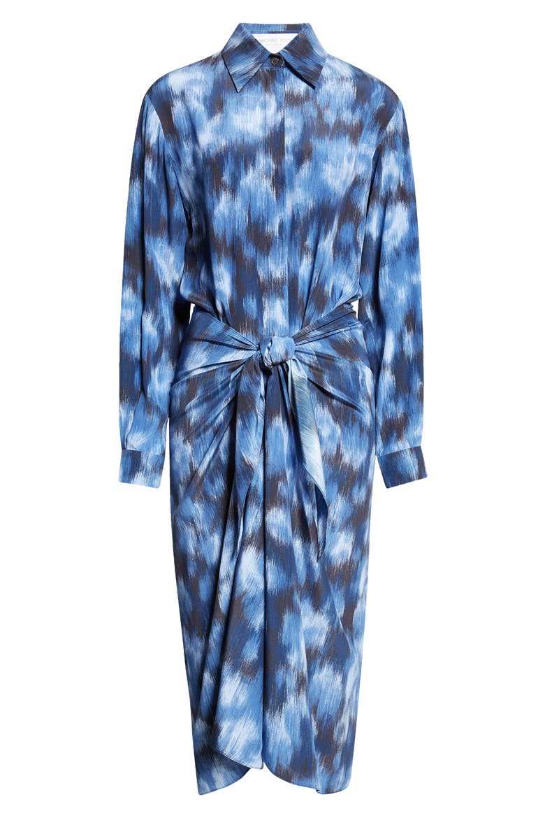 Abstract Print Tie Front Long Sleeve Shirtdress, Alternate, color, RIVIERA/BLACK