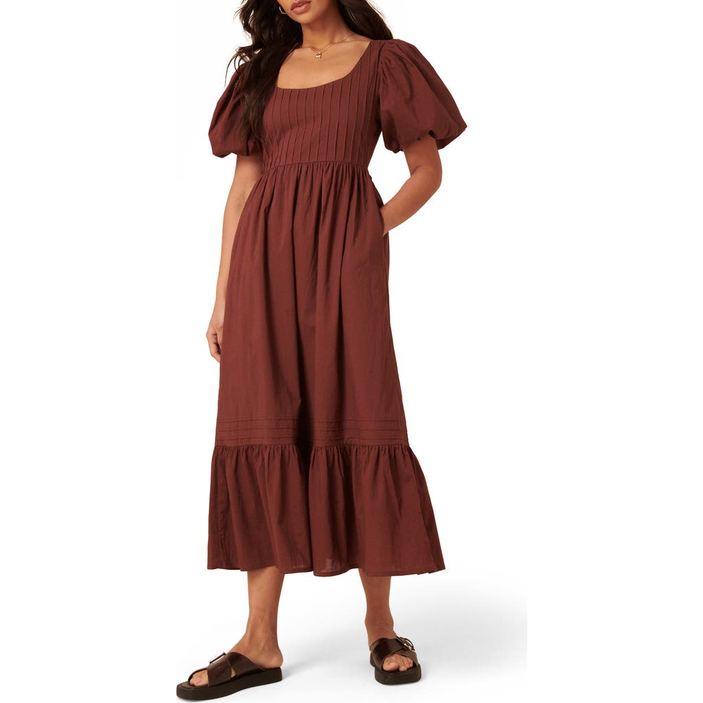 Nobody's Child Mimi Puff Sleeve Midi Dress In Brown