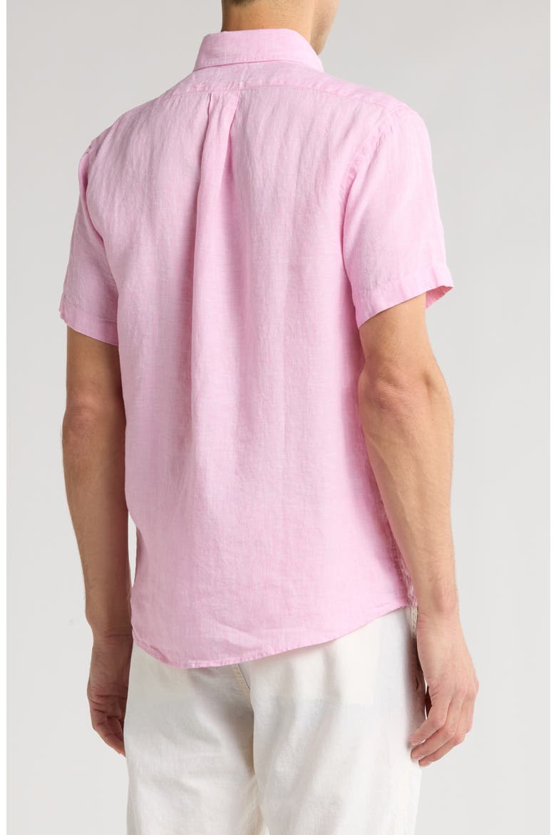 Regular Fit Solid Short Sleeve Linen Button-Down Shirt, Alternate, color, PALE PINK