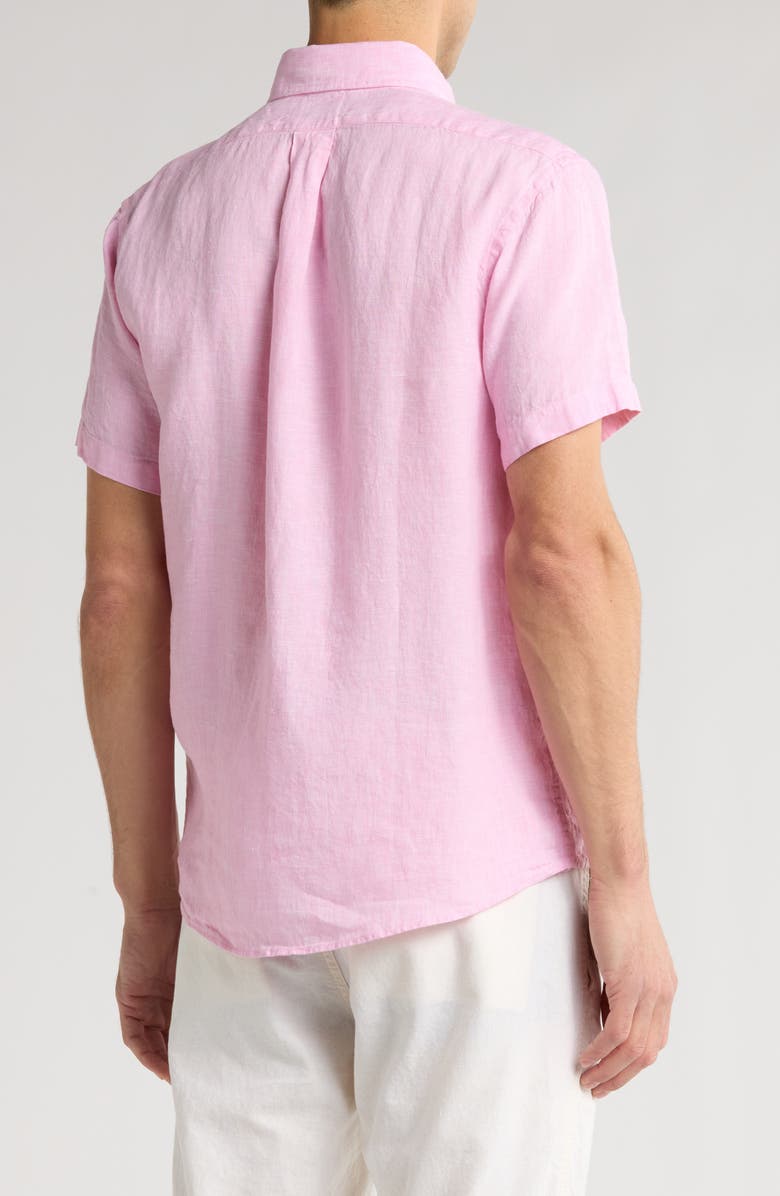 Brooks Brothers Regular Fit Solid Short Sleeve Linen Button-Down Shirt, Alternate, color, Pale Pink