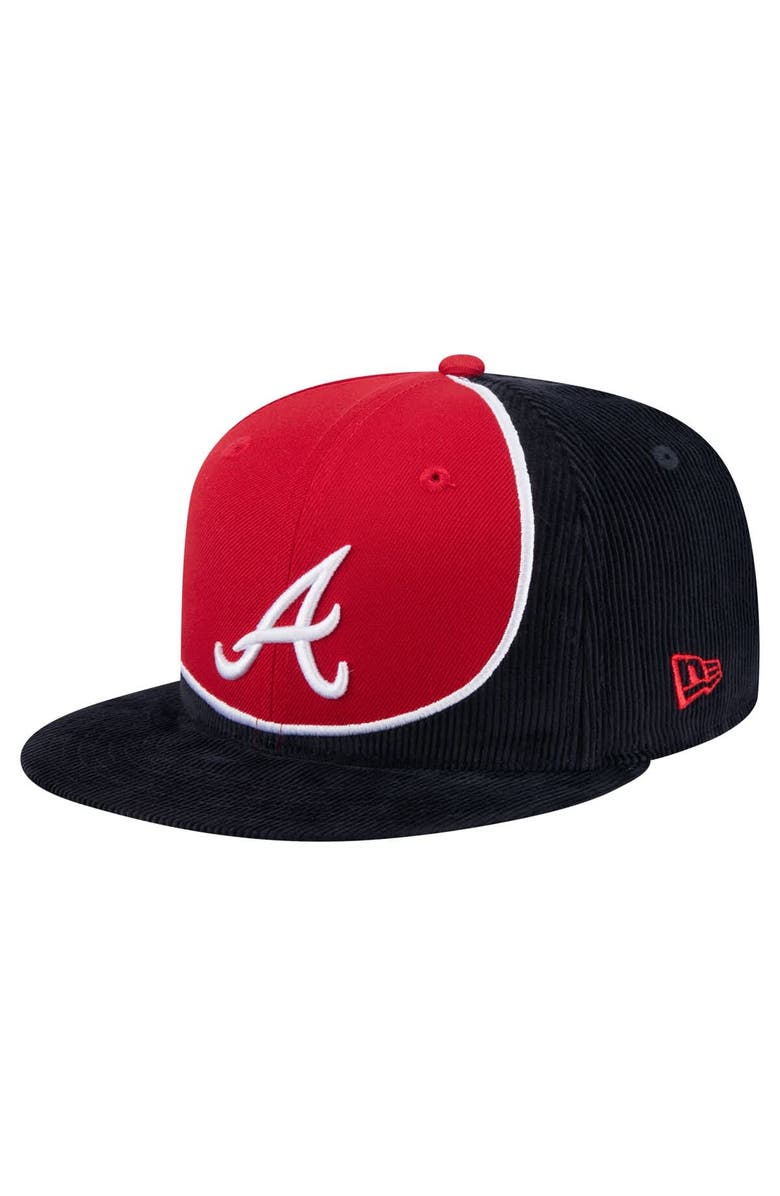 New Era Men's New Era Navy/Red Atlanta Braves Retro Split Corduroy Snapback Hat, Main, color, 