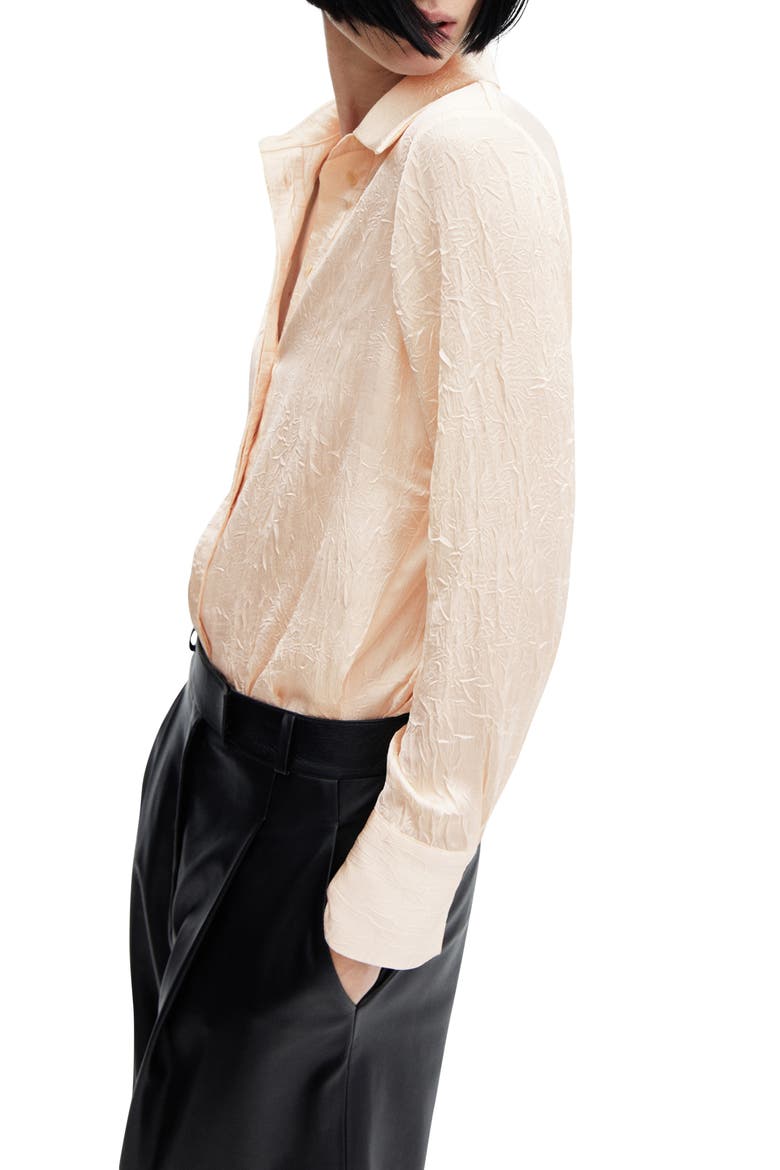 Arru Creased Satin Button-Up Shirt, Alternate, color, LIGHT BEIGE
