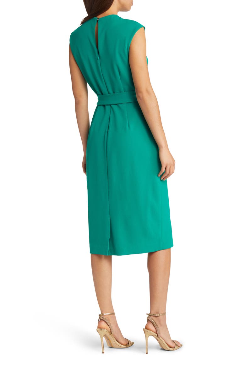 Cross Neck Tie Waist Sheath Dress, Alternate, color, DYNASTY GREEN