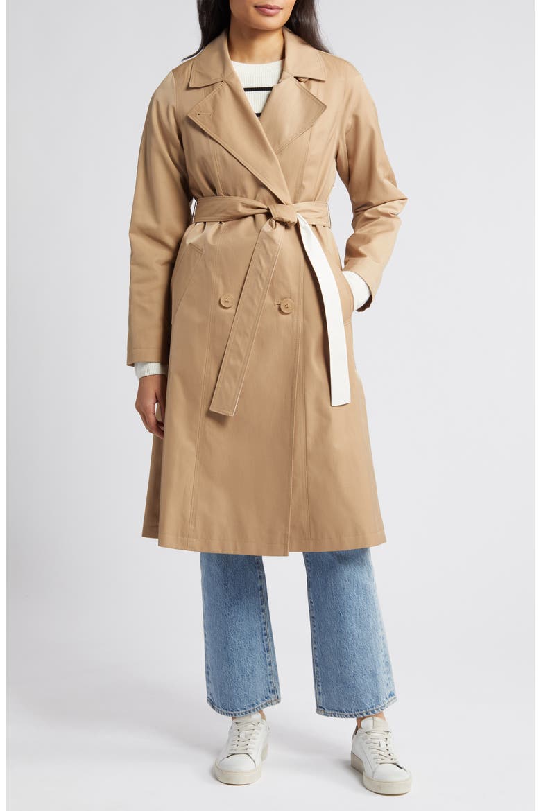 Water Repellent Double Breasted Cotton Blend Trench Coat, Main, color, CAMEL/ CREAM