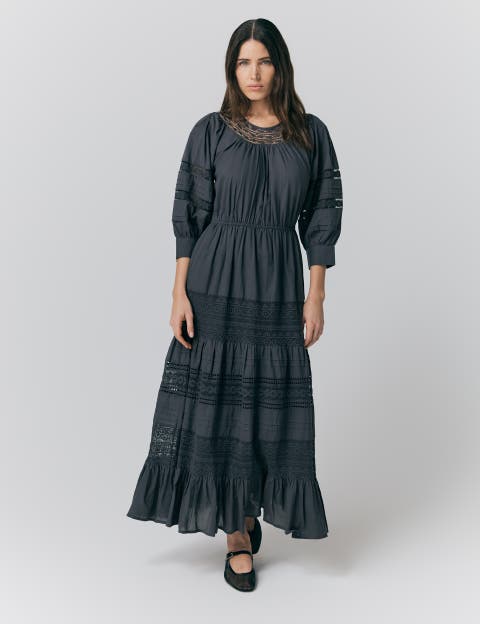 Leoni Lace Trim Cotton Midi Dress