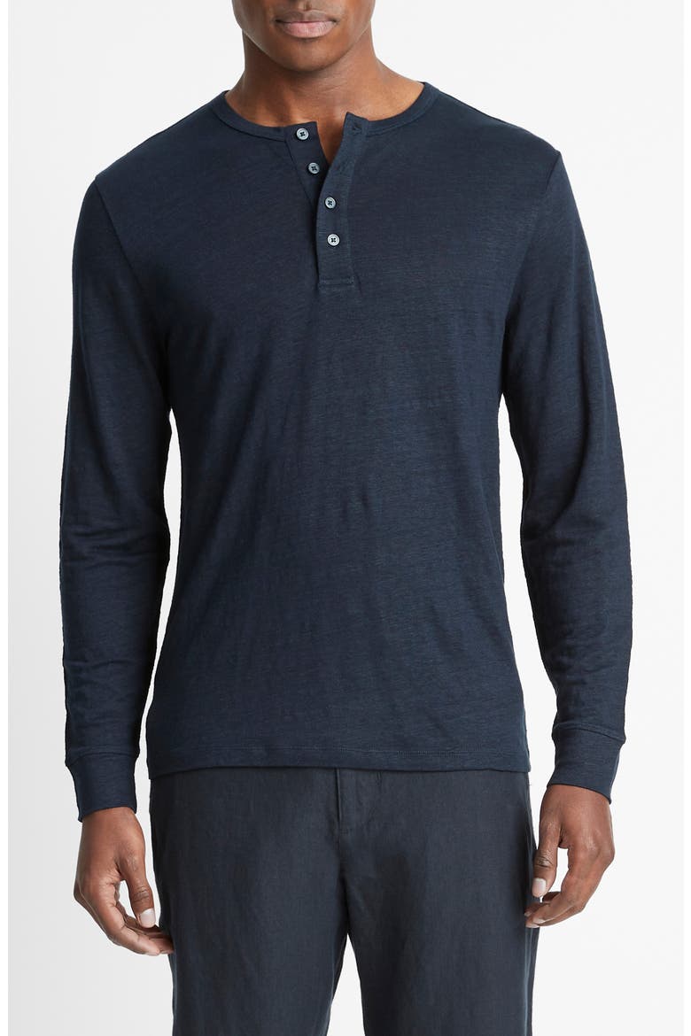 Long Sleeve Linen Henley, Main, color, COASTAL