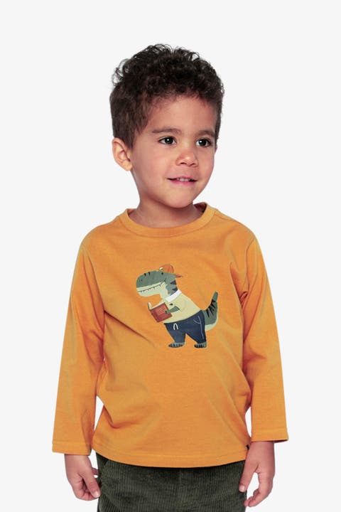 Organic Cotton Dino Applique Long Sleeve T-Shirt