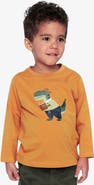 Deux par Deux Organic Cotton Dino Applique Long Sleeve T-Shirt