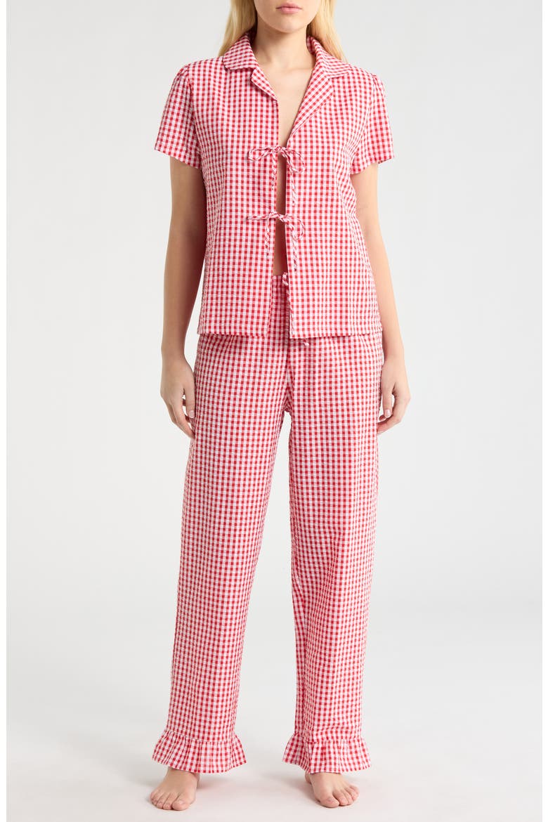 Gingham Seersucker Pajamas, Main, color, RED COMBO