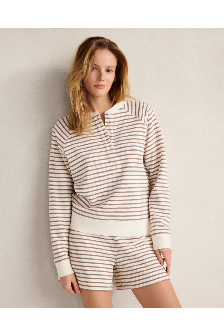 Cotton Blend Textured Henley, Main, color, Ivory/Sugar Chestnut